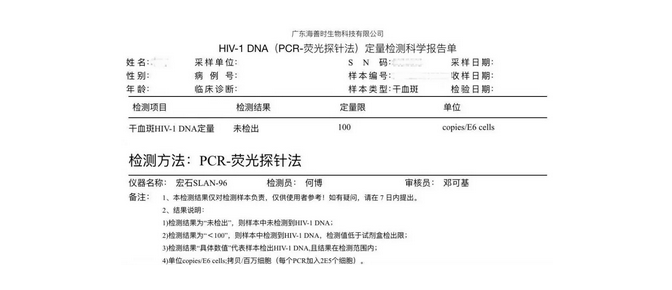 检测方法：PCR-荧光探针法