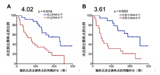 图3　不同水平HIV-1 DNA患者进展至CD4水平低于350cells-μl状态的比例
